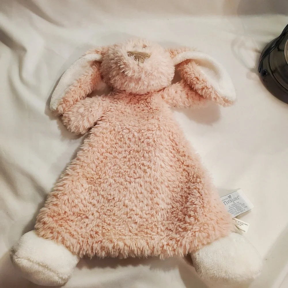 Demdaco Nat & Jules Plush Bunny‎ Rabbit Lovey Pink White Security Blanket